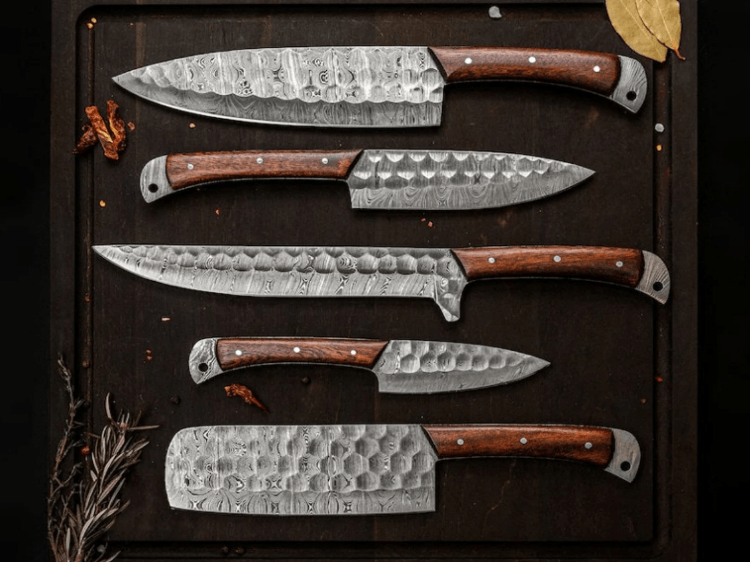 5 darab Damaszkuszi kézzel készített 5 darabos főzőkészlet, konyhai főzőkészlet, évfordulós ajándék férjnek, ajándék neki