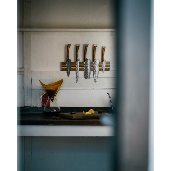 Rankų darbo Damasko plieno 5 vnt virtuvinių peilių rinkinys, rankų darbo Damasko virėjo rinkinys, virtuviniai peiliai, Damasko virėjo peiliai