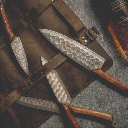Rankų darbo Damasko plieno 5 vnt virtuvinių peilių rinkinys, rankų darbo Damasko virėjo rinkinys, virtuviniai peiliai, Damasko virėjo peiliai