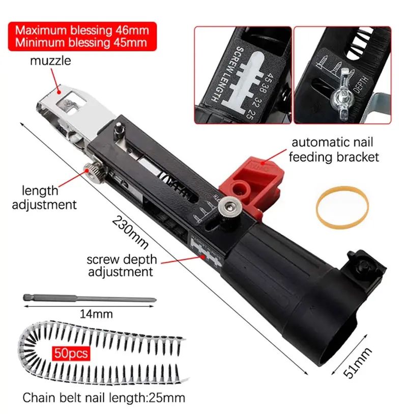 🎁 ¡Descuento del 50% en todos los productos!🔧 Adaptador automático de pistola de clavos con cadena de tornillo✨