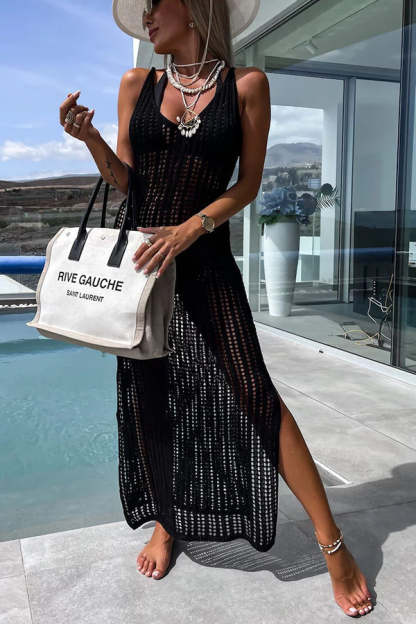 Maxi šaty Desert Island s háčkovaným vzorem a kříženým lemováním na zádech