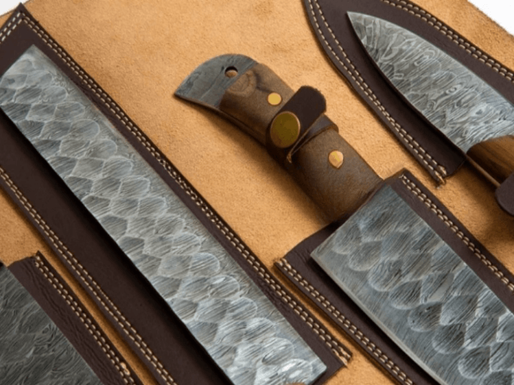 5 darab Damaszkuszi kézzel készített 5 darabos főzőkészlet, konyhai főzőkészlet, évfordulós ajándék férjnek, ajándék neki