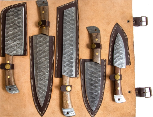 5 darab Damaszkuszi kézzel készített 5 darabos főzőkészlet, konyhai főzőkészlet, évfordulós ajándék férjnek, ajándék neki