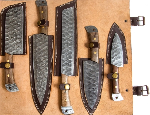 5 darab Damaszkuszi kézzel készített 5 darabos főzőkészlet, konyhai főzőkészlet, évfordulós ajándék férjnek, ajándék neki