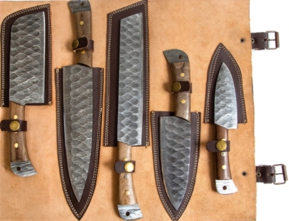 5 darab Damaszkuszi kézzel készített 5 darabos főzőkészlet, konyhai főzőkészlet, évfordulós ajándék férjnek, ajándék neki