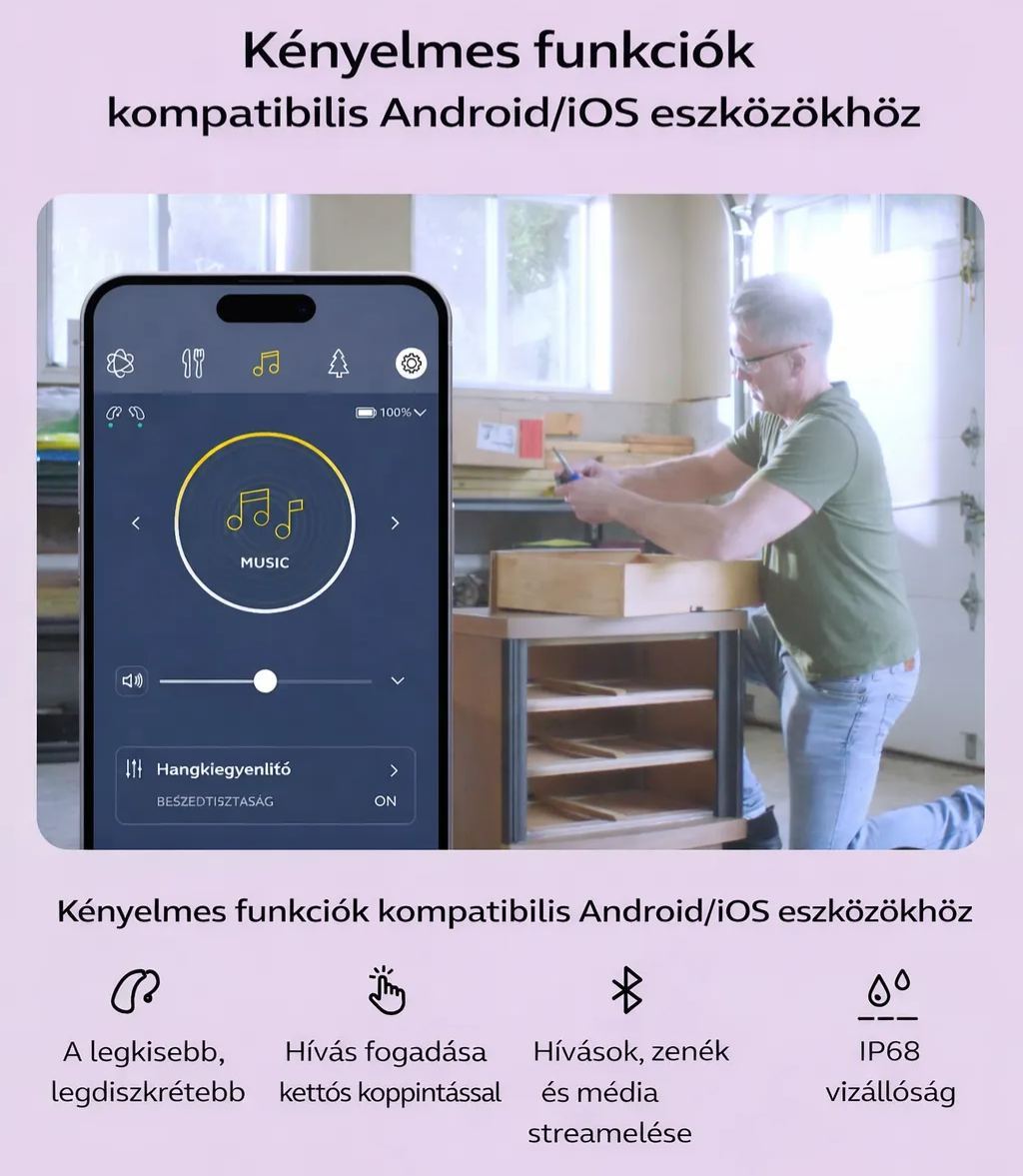 Jabra Enhance Select 700 Klinikai minőségű, vény nélkül kapható hallókészülékek, Engedélyezett audiológiai szolgáltatásokkal, Bluetooth LE hang- és streaming iOS/Android rendszerhez, Szinte láthatatlan és kényelmes, Ezüst
