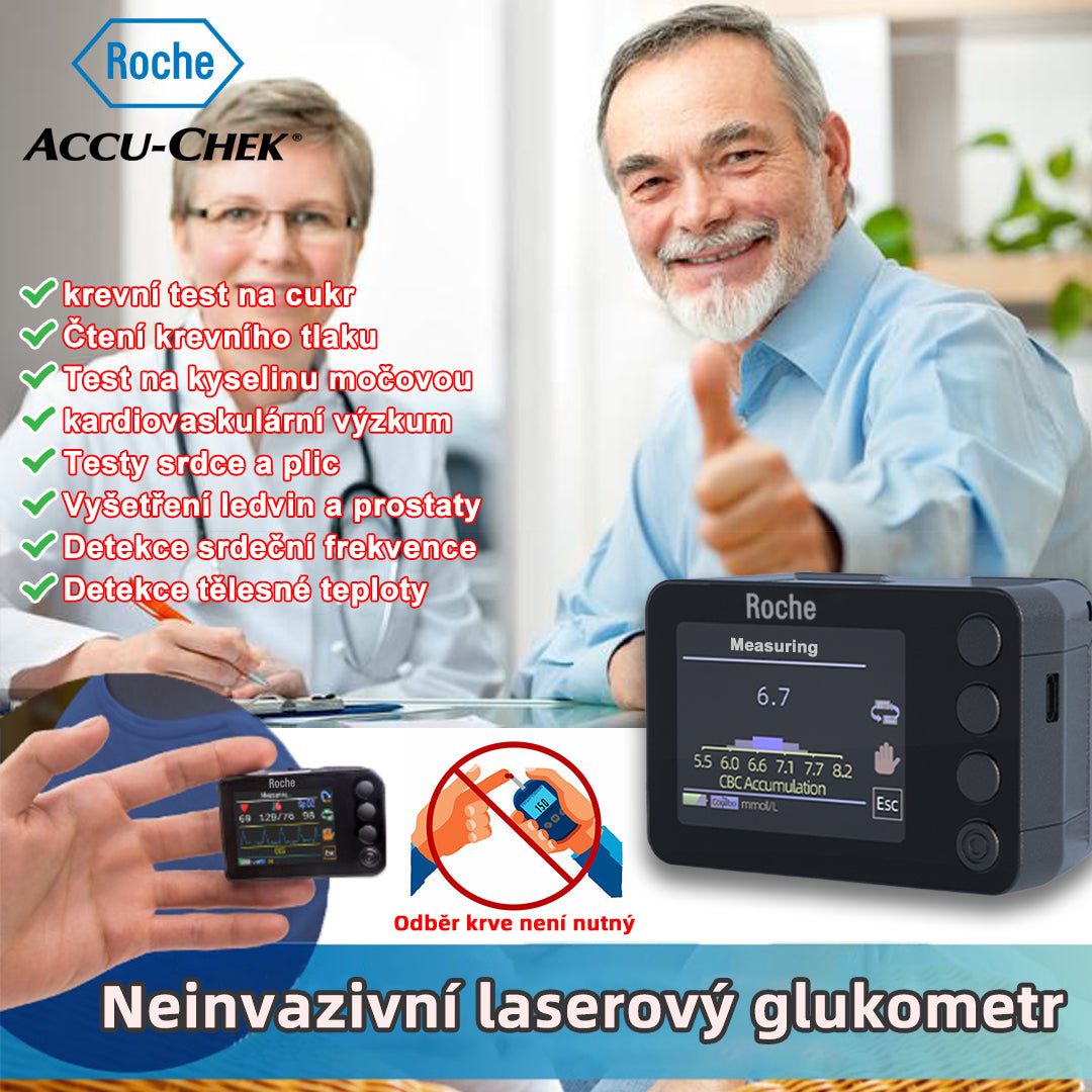 【Roche Accu-Chek】Vysoce přesný neinvazivní monitor glukózy v krvi a oxymetr