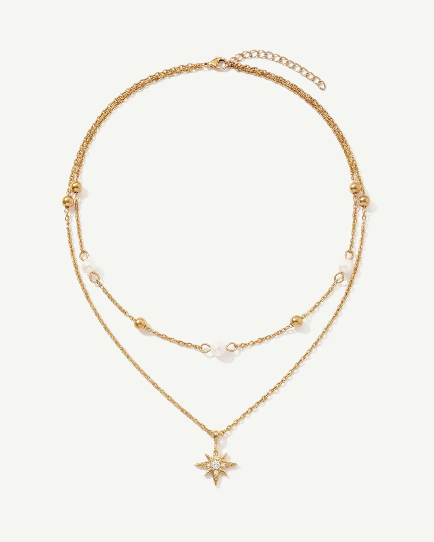 14K Gold Double Star Satellite Pendant Necklace