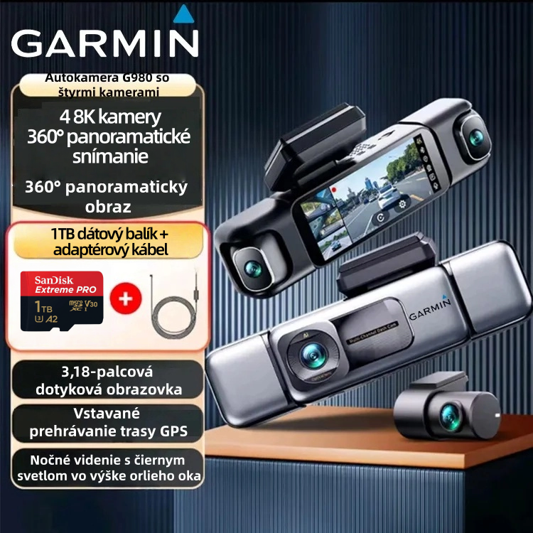 Garmin G980 palubná kamera s umelou inteligenciou a hlasovým ovládaním so štyrmi kamerami, 360° panoramatickým pohľadom, 4K Ultra HD nočným videním a GPS sledovaním