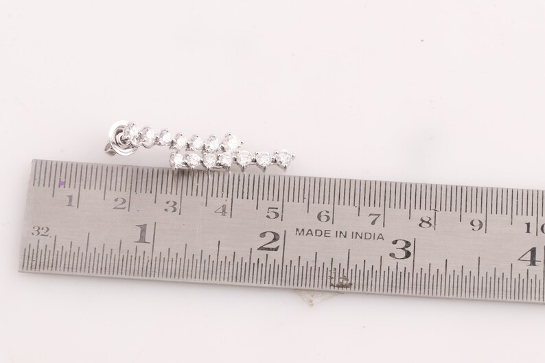 18k White Gold Diamond Ear Jacket Earrings, Round Cut Dangle, 3 Prong Setting