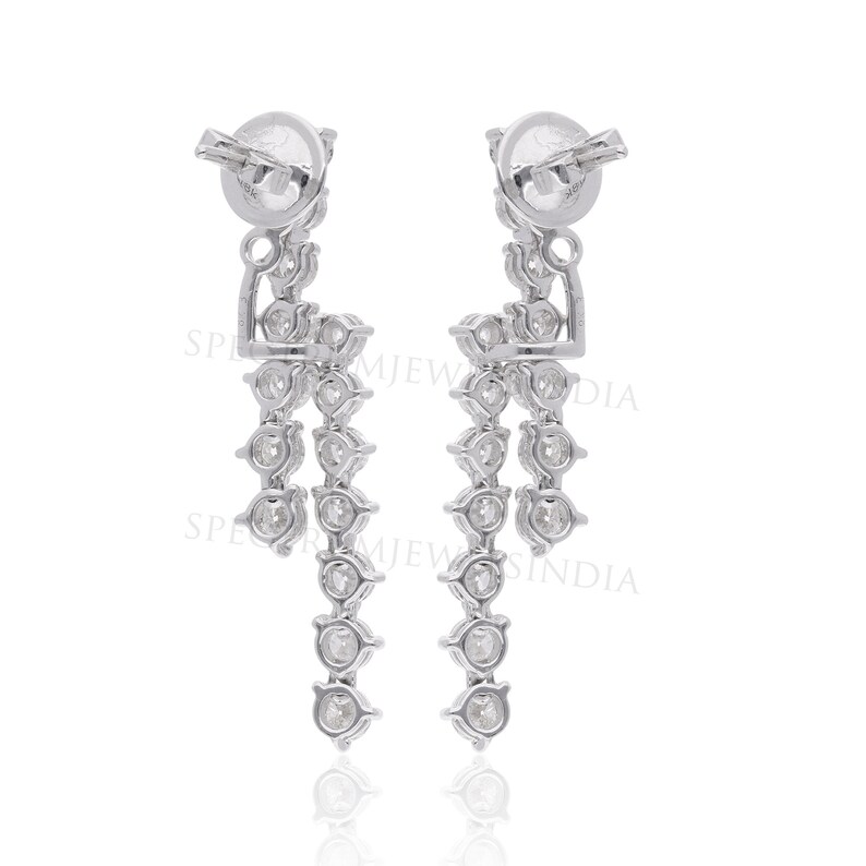 18k White Gold Diamond Ear Jacket Earrings, Round Cut Dangle, 3 Prong Setting