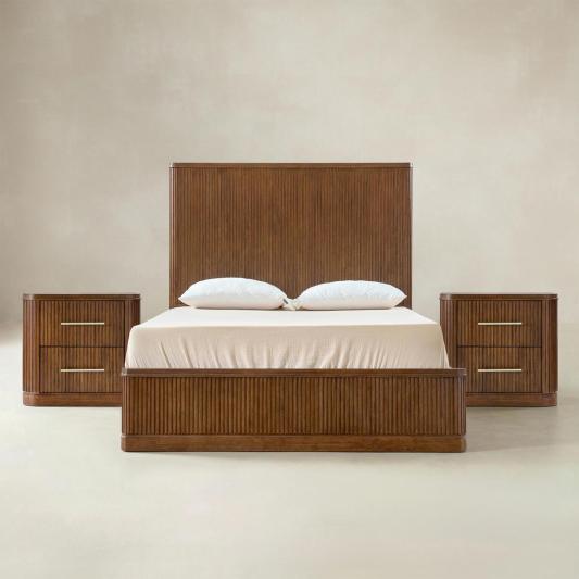 Verral 3-Piece Modern Fluted Solid Wood Bedroom Bundle with Oak Texture