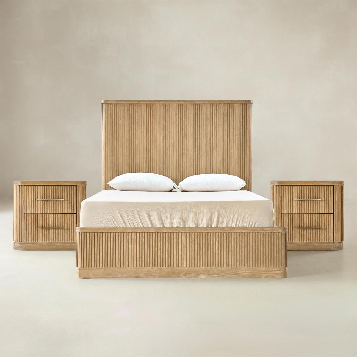 Verral 3-Piece Modern Fluted Solid Wood Bedroom Bundle with Oak Texture