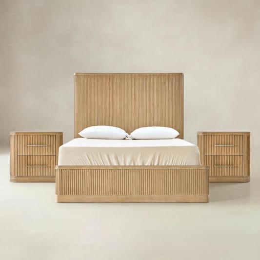 Verral 3-Piece Modern Fluted Solid Wood Bedroom Bundle with Oak Texture