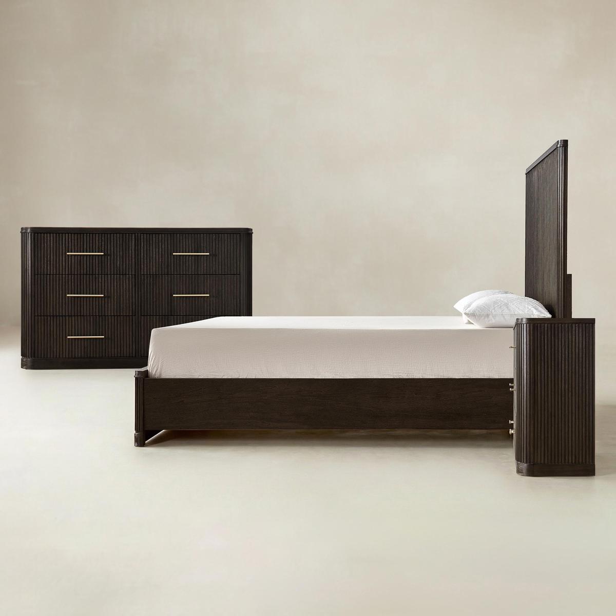Verral 4-Piece Modern Fluted Solid Wood Bedroom Bundle with Oak Texture