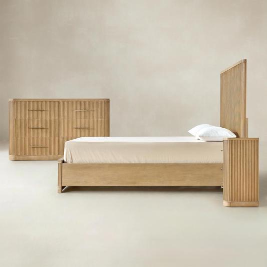 Verral 4-Piece Modern Fluted Solid Wood Bedroom Bundle with Oak Texture