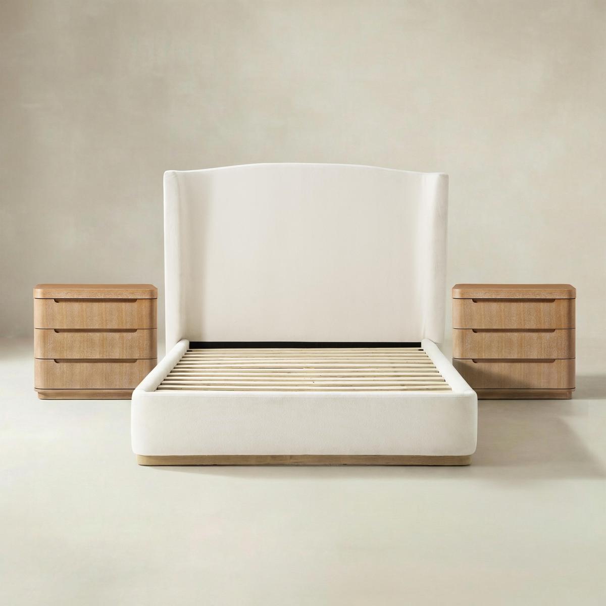 Ravona Modern 3-Piece Bedroom Bundle with Wingback Bed & Nightstands