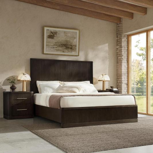 Verral 3-Piece Modern Fluted Solid Wood Bedroom Bundle with Oak Texture