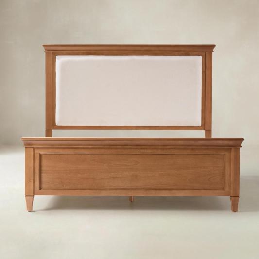 Traditional Solid Wood Bed with Upholstered Headboard