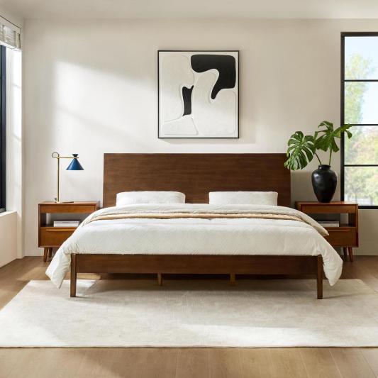 Vivian Solid Wood Platform Bed with USB Ports and Storage Headboard