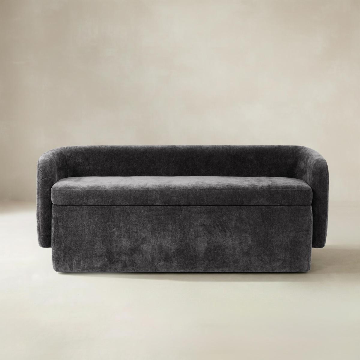 Modern Chenille Storage Bench with Wraparound Backres