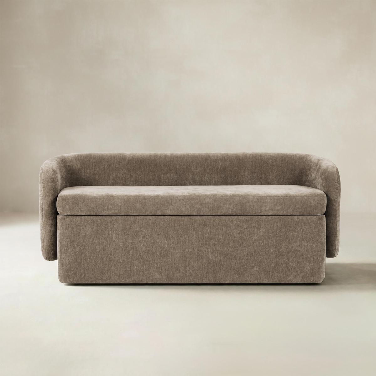 Modern Chenille Storage Bench with Wraparound Backres