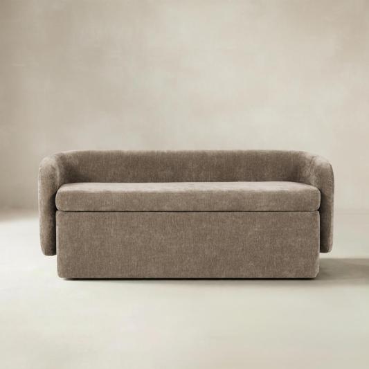Modern Chenille Storage Bench with Wraparound Backres