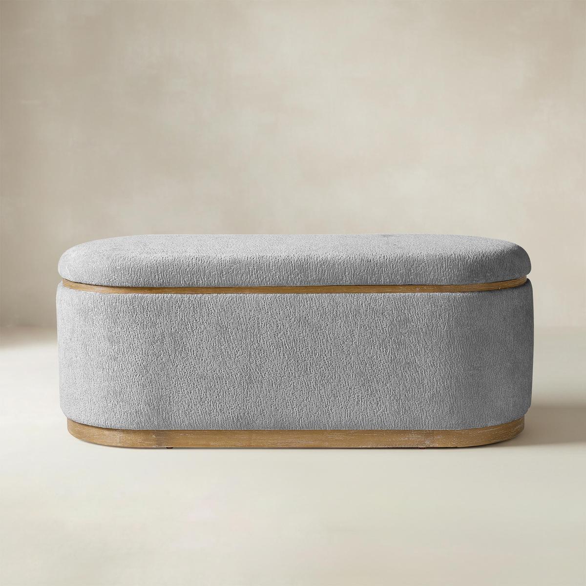 Modern Transitional Chenille Oval Storage Bench
