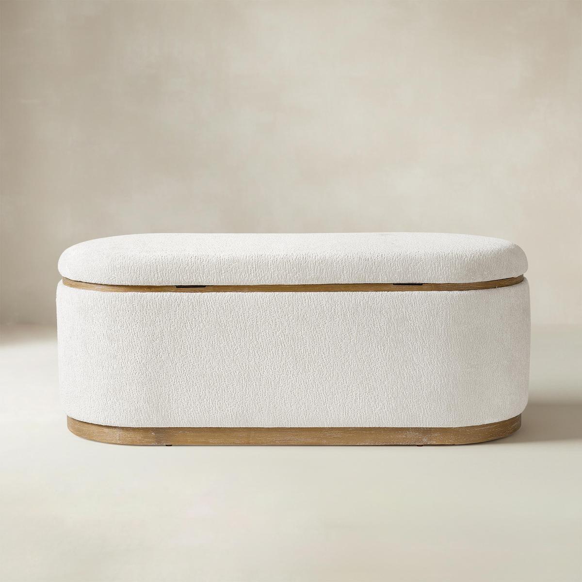 Modern Transitional Chenille Oval Storage Bench