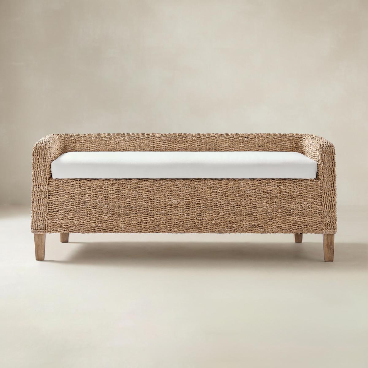 Candela Rattan Bench with Storage and Cream Cushion