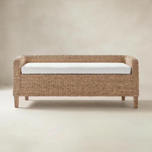 Candela Rattan Bench with Storage and Cream Cushion
