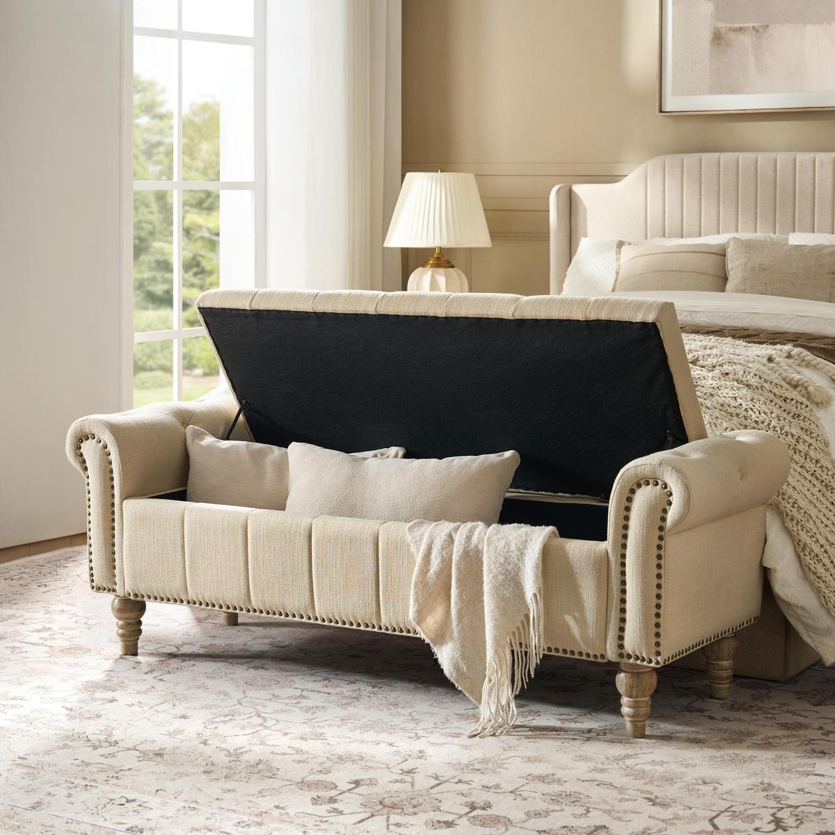Gemma Classic Tufted Storage Bench with Nailhead Trim