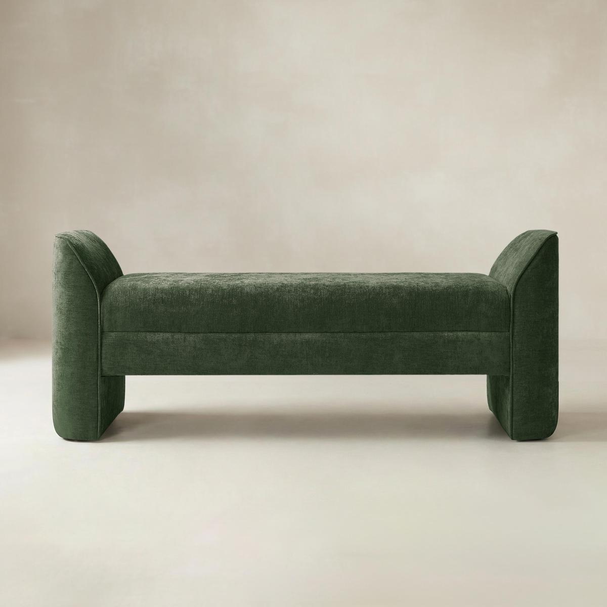 Diana 57" Wide Modern Chenille Upholstered Bench with Piped Edges and Foam Cushion