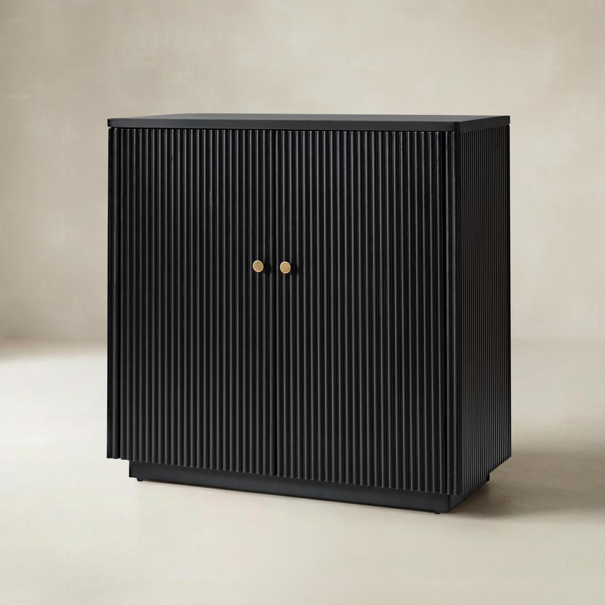 Modern Fluted Solid Wood 32" Tall 2 Door Accent Cabinet with Cable Management & Adjustable Shelf