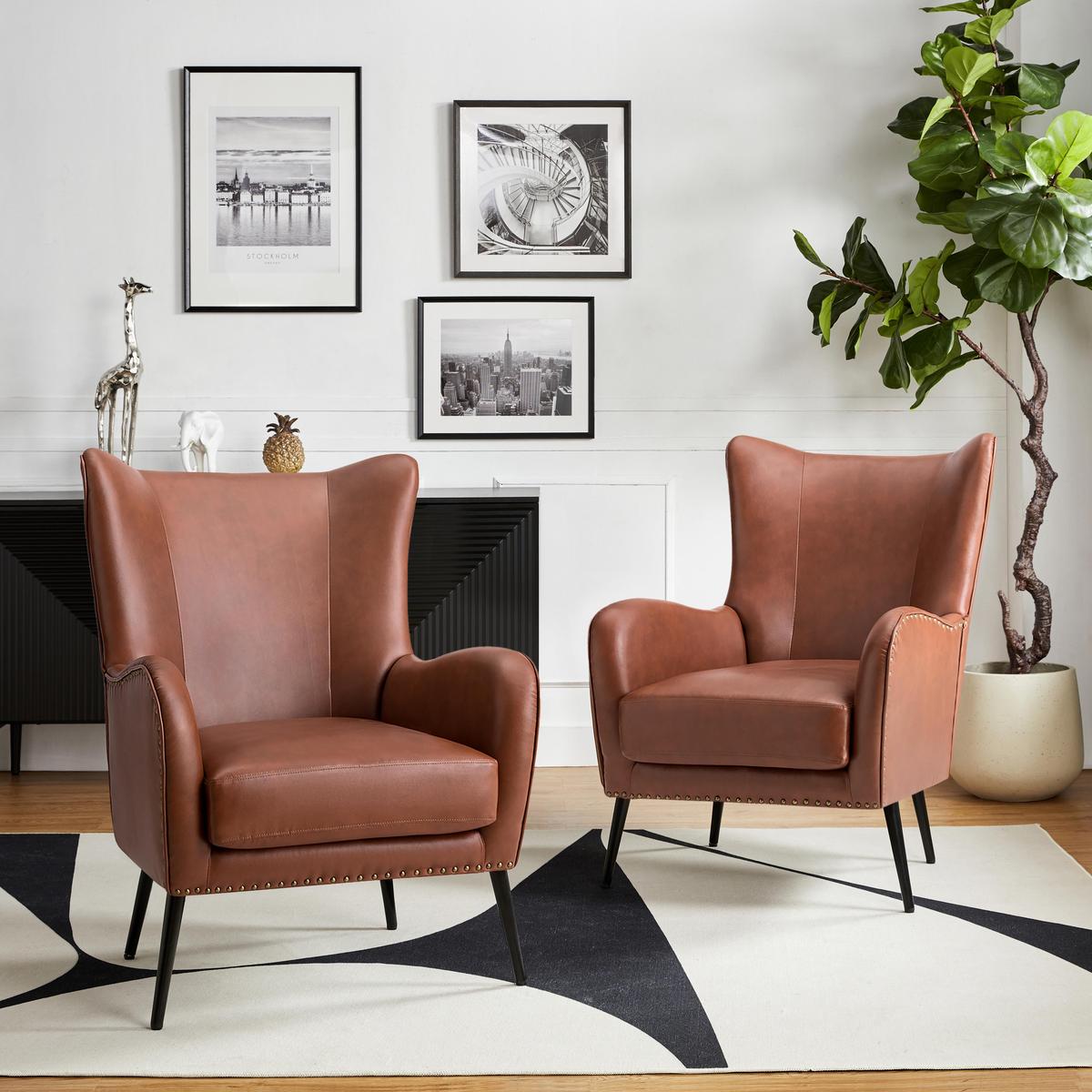 Shepherd Wingback Vegan Leather Armchair - HULALA HOME