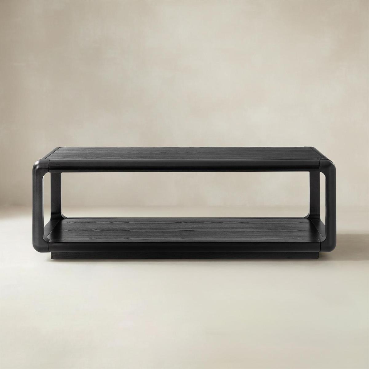 Arved Modern Solid Wood Coffee Table with Open Storage Compartment and Rounded Corners