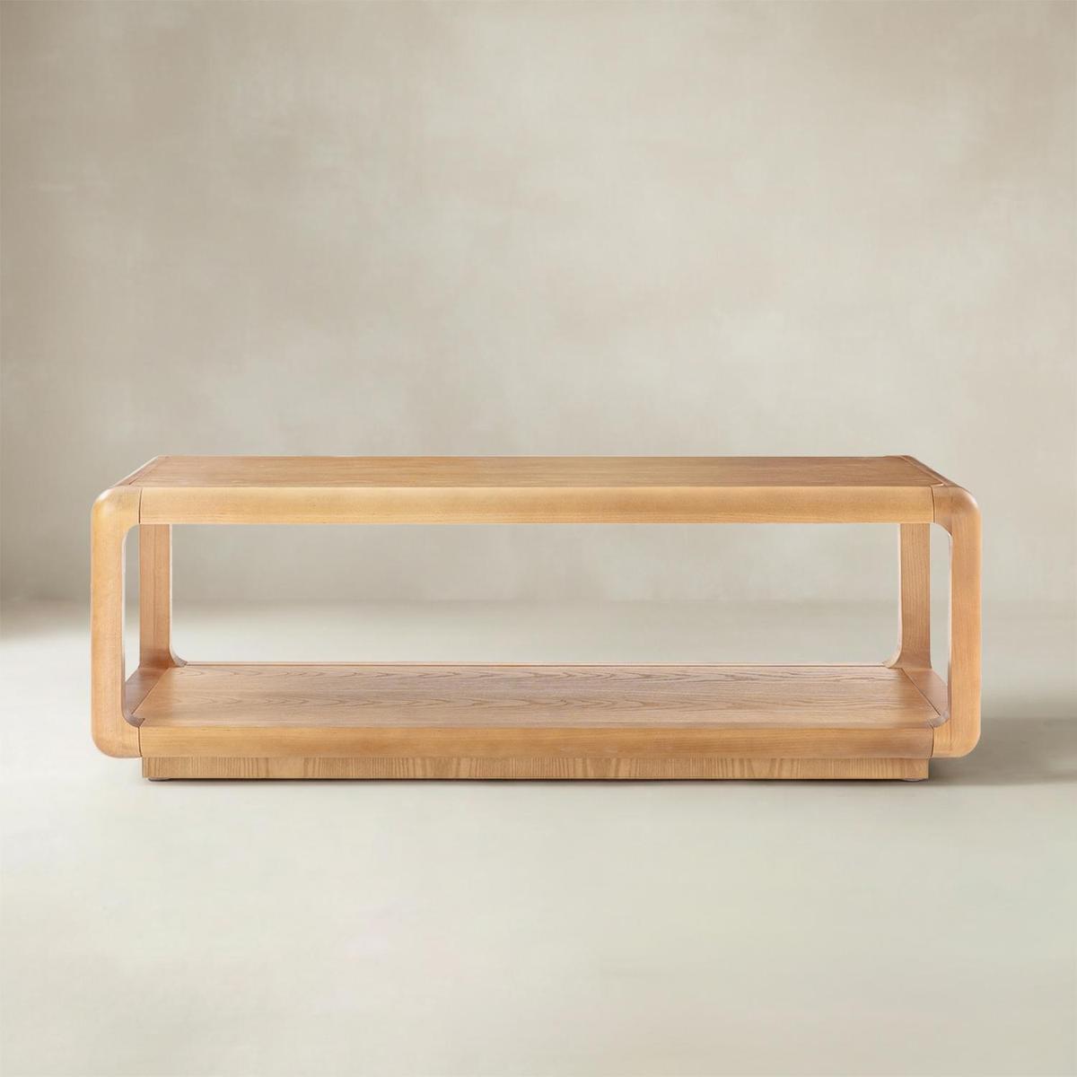 Arved Modern Solid Wood Coffee Table with Open Storage Compartment and Rounded Corners