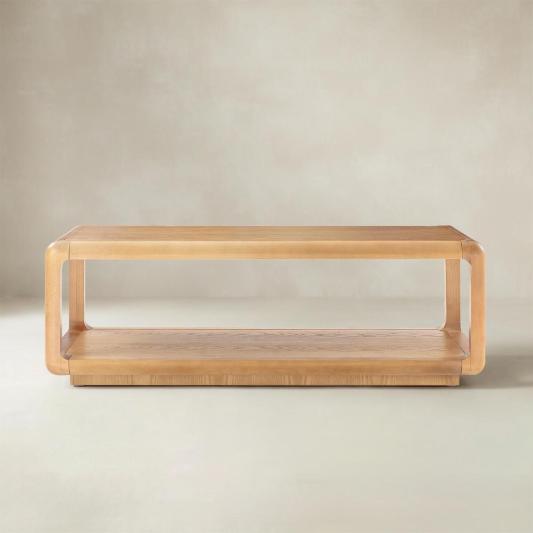 Arved Modern Solid Wood Coffee Table with Open Storage Compartment and Rounded Corners