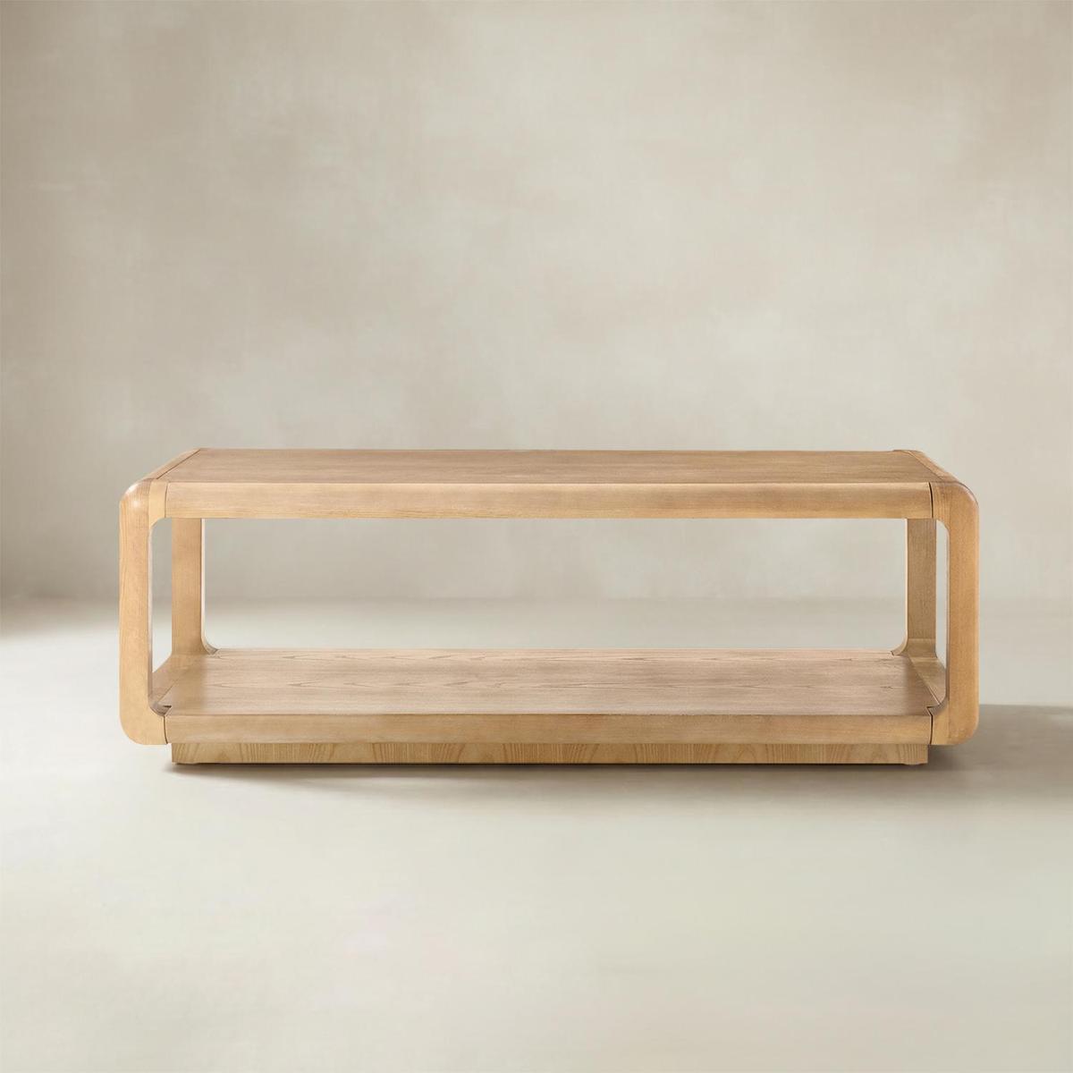 Arved Modern Solid Wood Coffee Table with Open Storage Compartment and Rounded Corners
