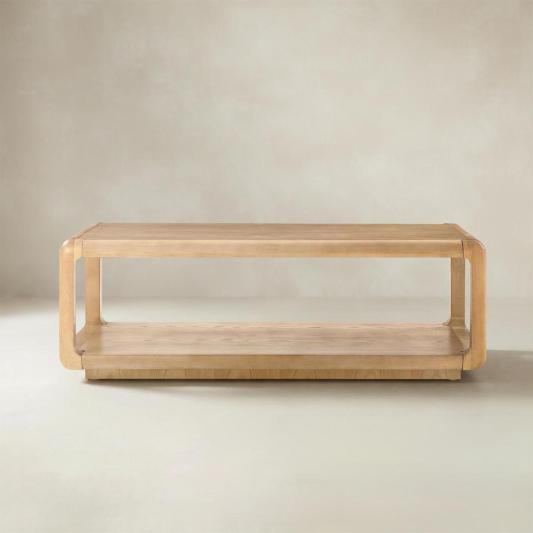Arved Modern Solid Wood Coffee Table with Open Storage Compartment and Rounded Corners