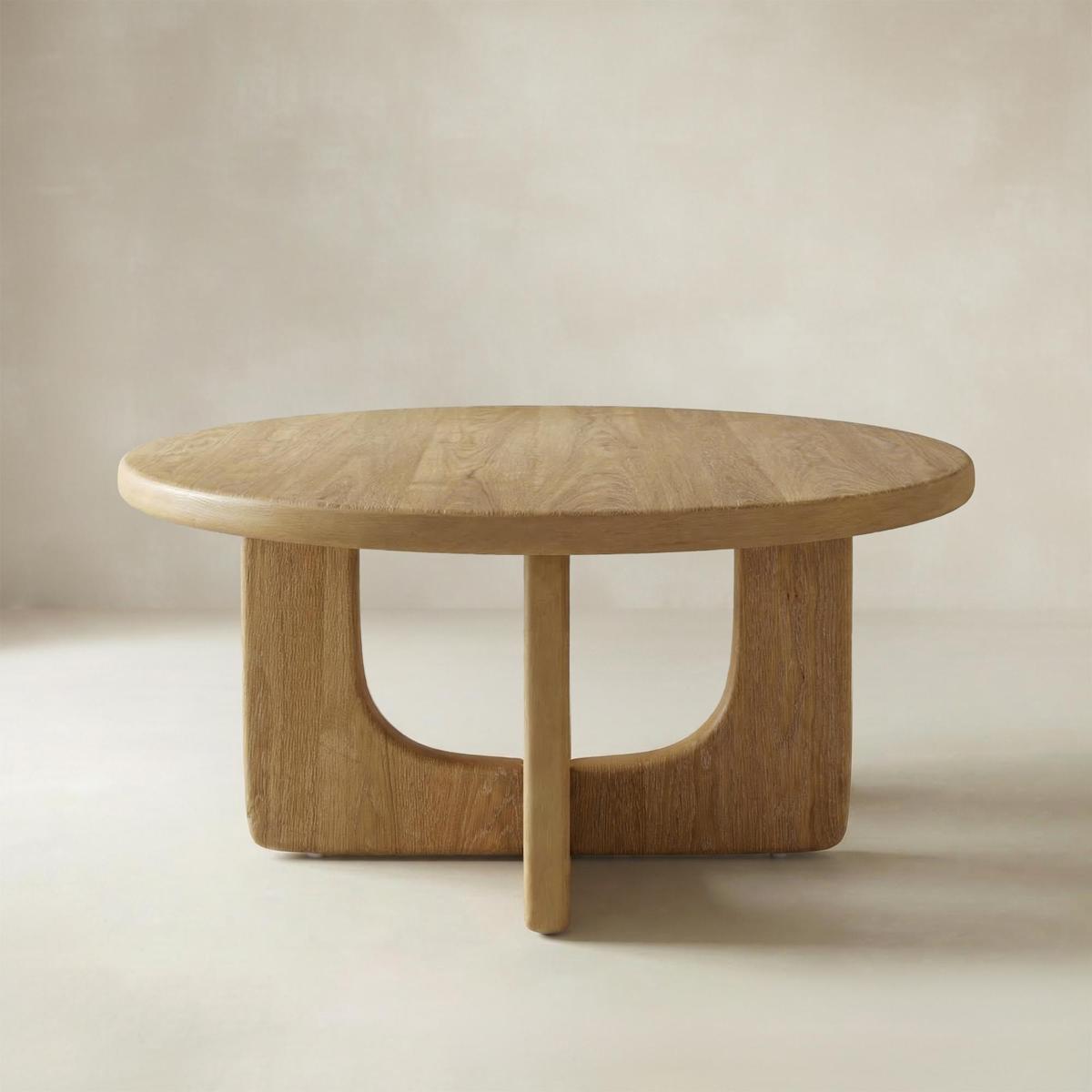 Gala Modern Round Coffee Table with Oak Veneer Top & Wood Legs