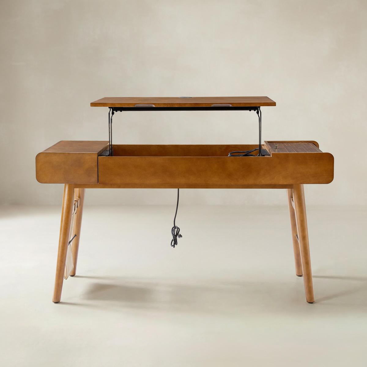 Reg Mid-Century Modern Sit-Stand Desk with Storage & USB Charging
