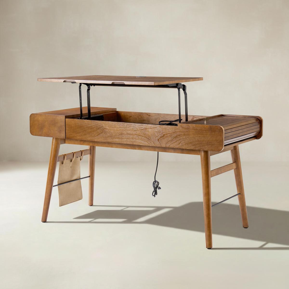 Reg Mid-Century Modern Sit-Stand Desk with Storage & USB Charging