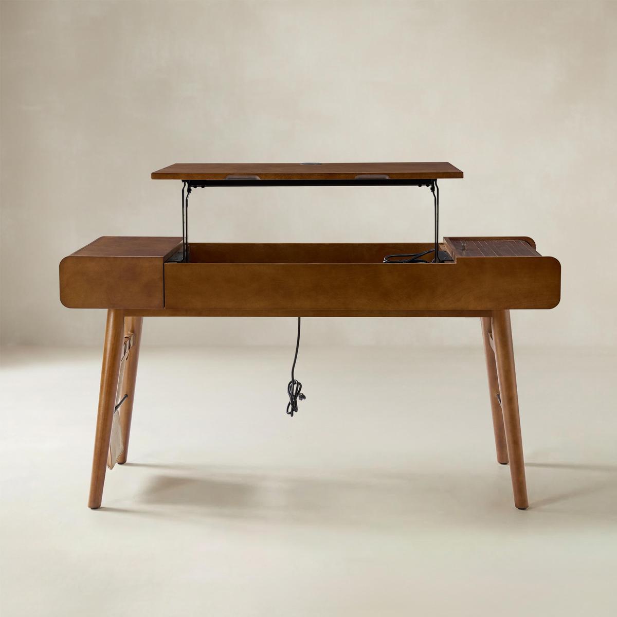 Reg Mid-Century Modern Sit-Stand Desk with Storage & USB Charging