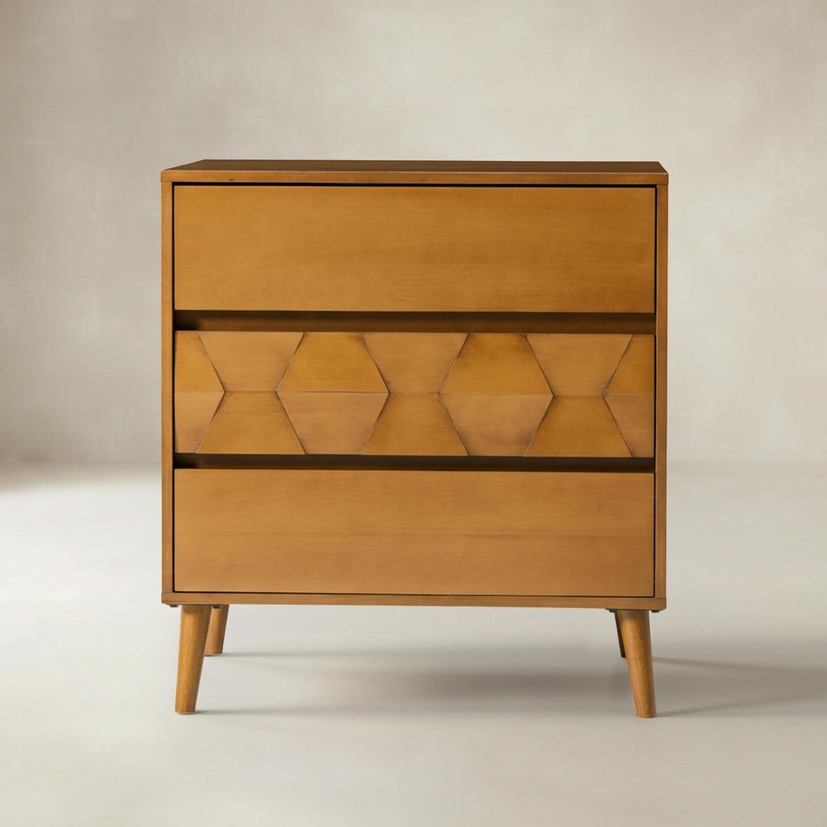 Haidee Mid-century Modern 3-Drawer Dresser with Built-in Charging Station & Flared Legs