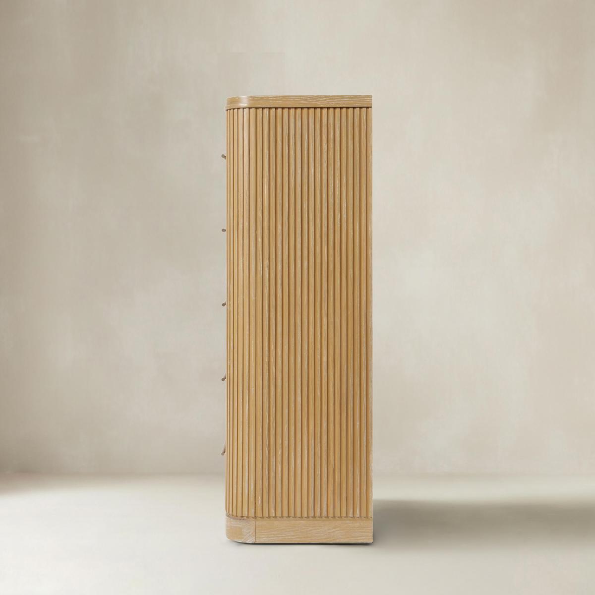 Verral Modern Solid Wood Fluted Chest with 5 Drawers & Oak Texture