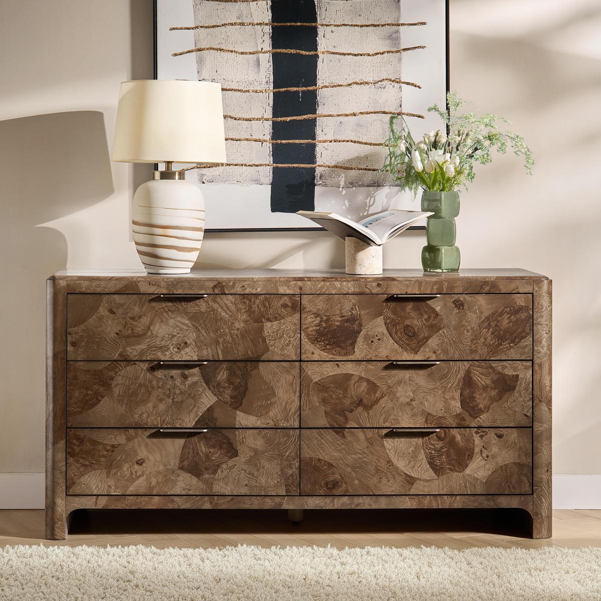 Virel Modern Marquetry 6-Drawer Dresser