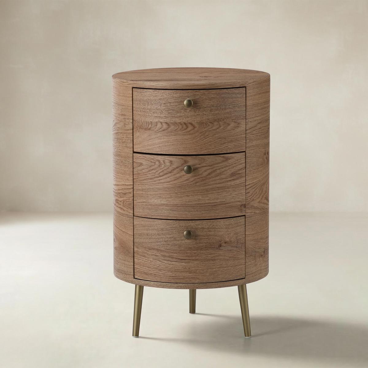 Etta 26" Tall Drum 3 - Drawer Round Boho End Table