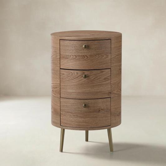 Etta 26" Tall Drum 3 - Drawer Round Boho End Table