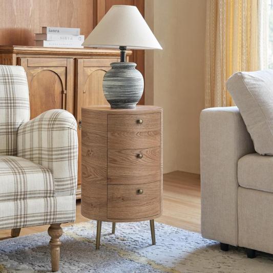 Etta 26" Tall Drum 3 - Drawer Round Boho End Table